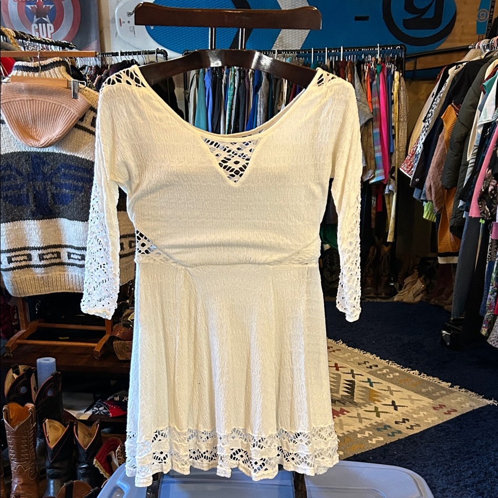 Free People Cream Lace Long Sleeve Dress